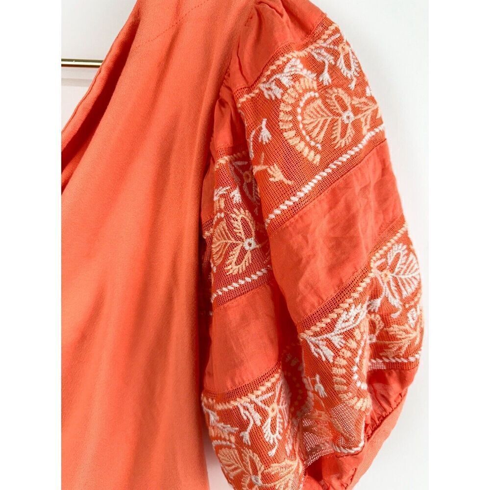 Free People Sz S Coral Rock With It Embroidered Puff Sleeve Off The Shoulder - Picture 2 of 8